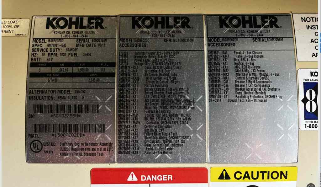 Kohler 1500REOZDD Standby Diesel Generator - Tier 2