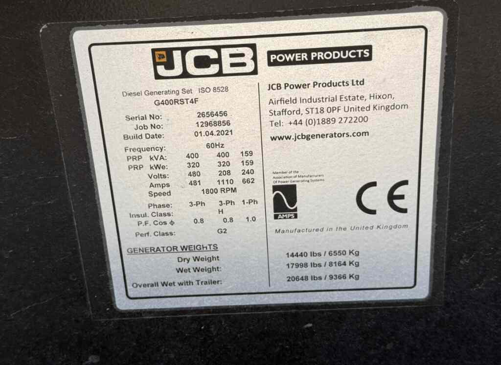 JCB G400RS Trailer Mounted Diesel Generator