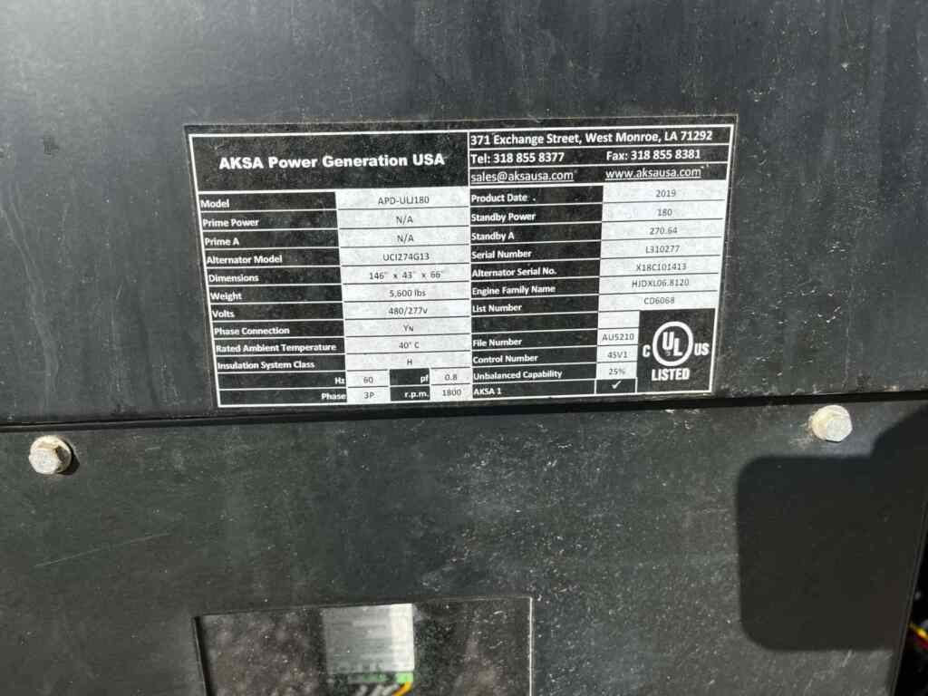 Aksa APD-ULJ180 Standby Diesel Generator - Tier 3